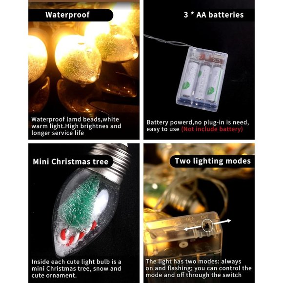 6.6FT 10 LED Snow Globe Bulbs String Lights with Tree Cute Christmas decor - Picture 6 of 8